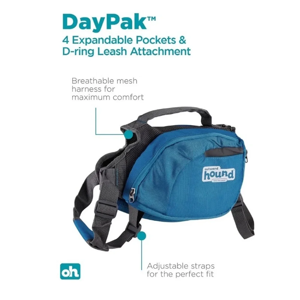 Outward Hound DayPak Dog Backpack Harness Blue Trek Vest Hiking Gear Medium Size